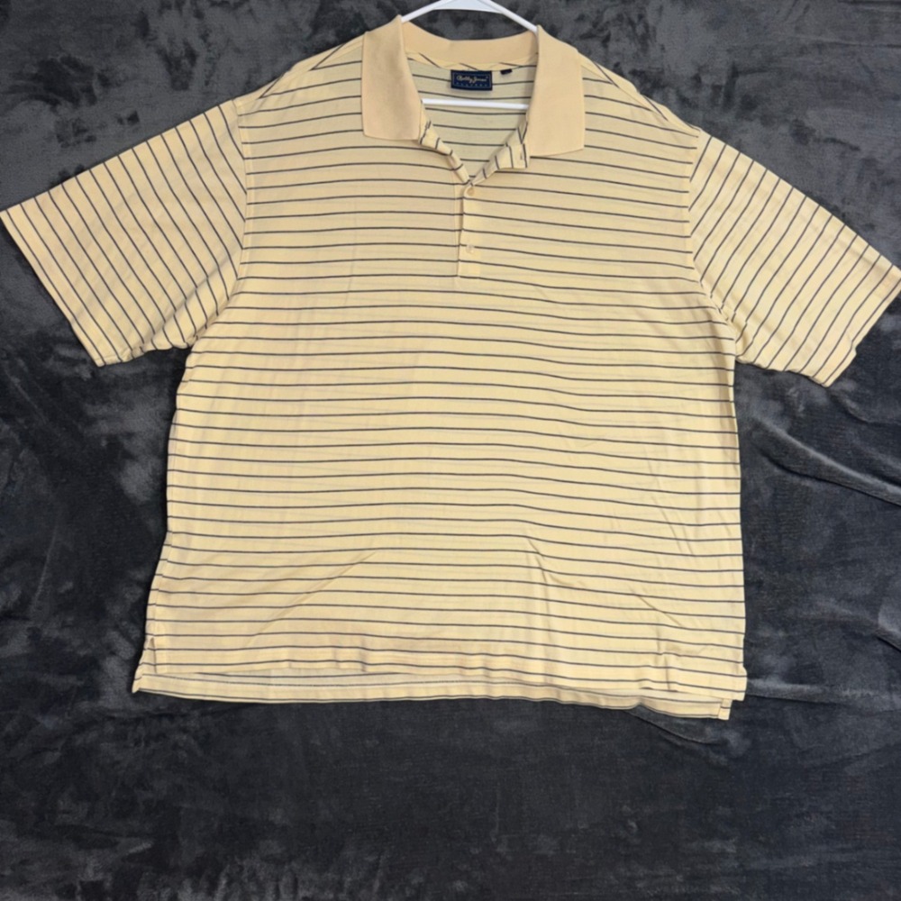 Mens XL Bobby Jones Polo Shirt Yellow Vintage Y2K Striped Short Sleeve Golf Top